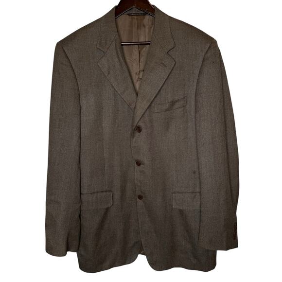 Canali Men's Wool Silk Blend Tweed Brown Blazer Made in Italy size 44L - Picture 1 of 10